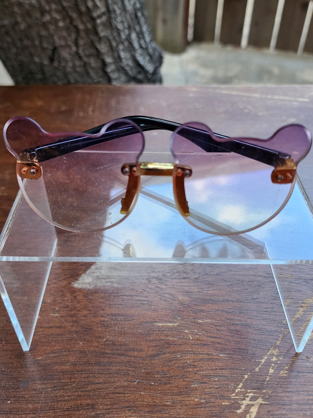 Kids Rimless Cute Bear Shaped Sunglasses Pink Purple Gradient Ombre
